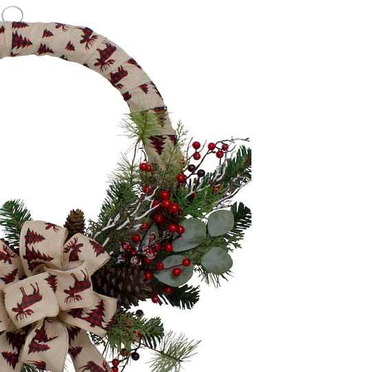 24" Moose Burlap Wrapped & Berry Christmas Wreath